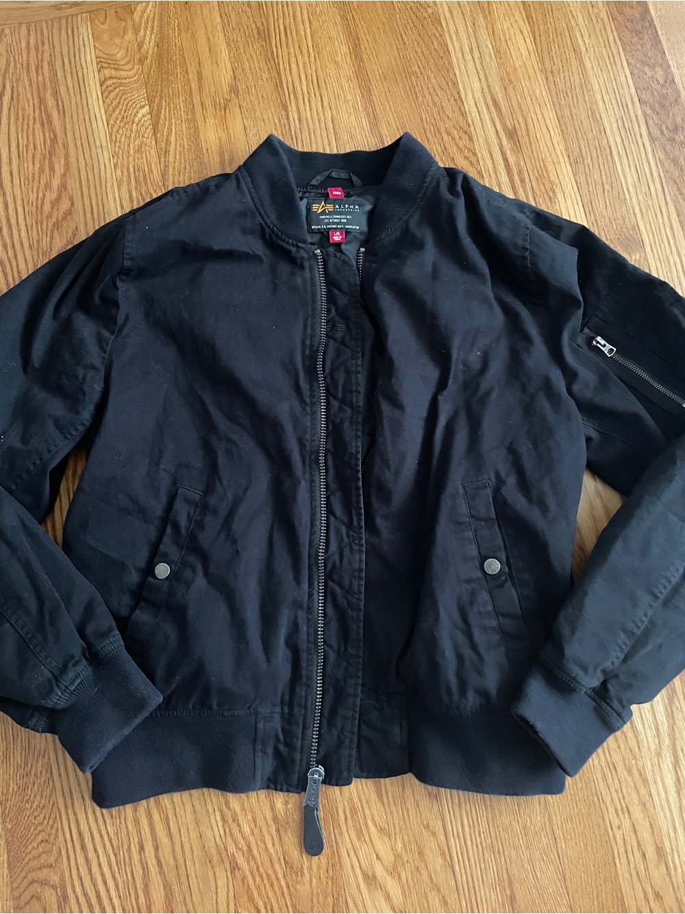 Alpha Industries black cotton bomber jacket Large